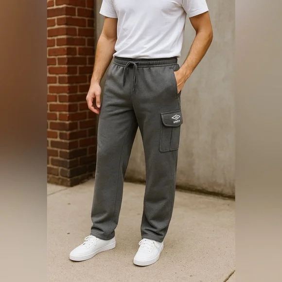 Umbro Cargo‎ Sweatpants Gray Small Fleece Lined Jogger Lounge Pants - Picture 2 of 10